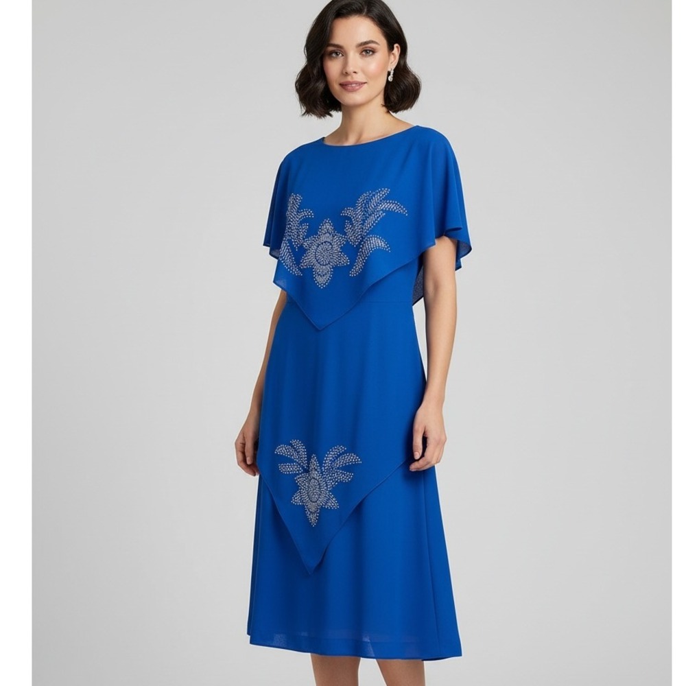 Elegant Blue Women's Overlay Midi Dress